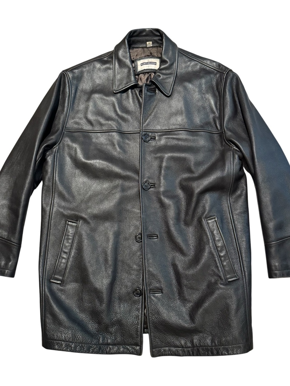 East Island Men’s Dark Brown Leather Car Coat Jacket Size M Quilted Lined